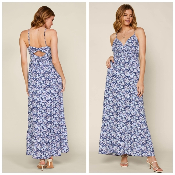 Skies Are Blue Cutout Back Maxi Floral Ruffled Dress Size Large NWT - Picture 1 of 14